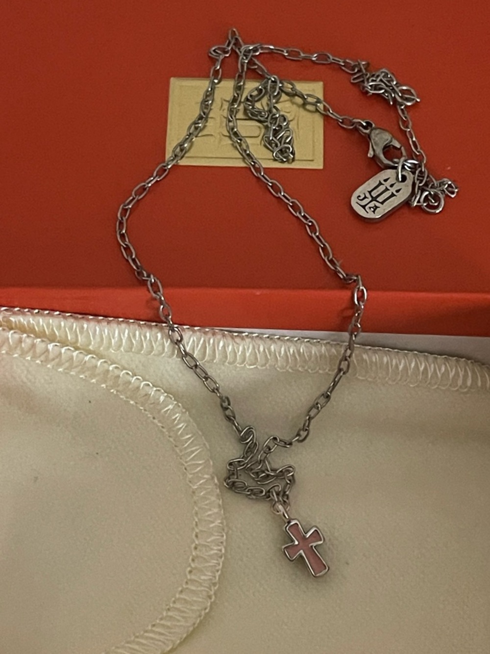 James Avery Sterling Silver Chain Necklace with Pink Cross Charm